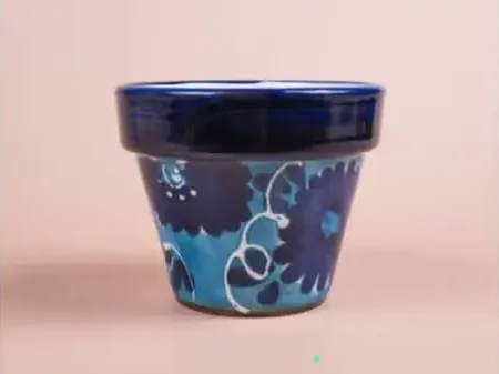 Hand-Painted Blue Flower Round Pot