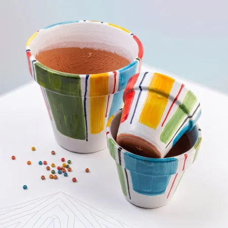 Hand-Painted Rainbow Stripes Round Pot