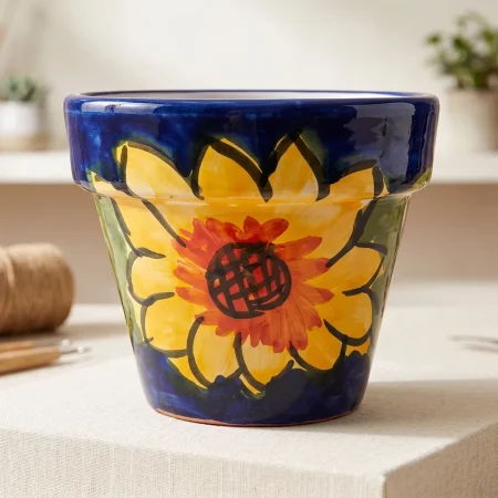 Hand-Painted Sunflower Round Pot